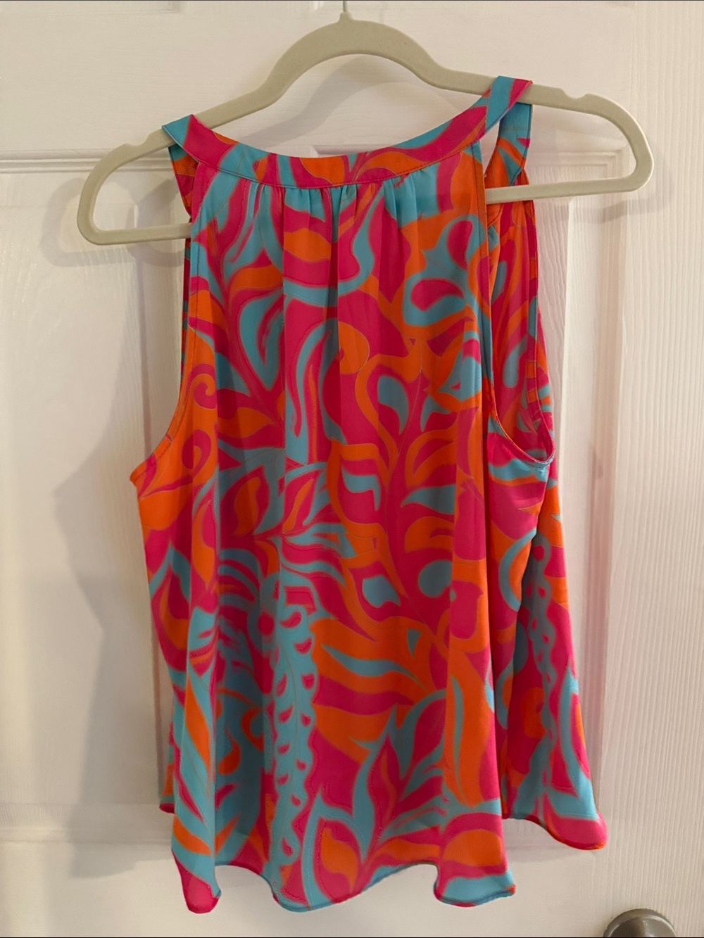Rose & Olive Pink Orange Aqua Printed Sleeveless V-Neck Tank - Picture 3 of 3